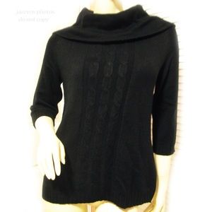Vintage Y2K 90s NWT Elementz Black Cable Knit Cowl Neck Sweater Top Preppy Chic